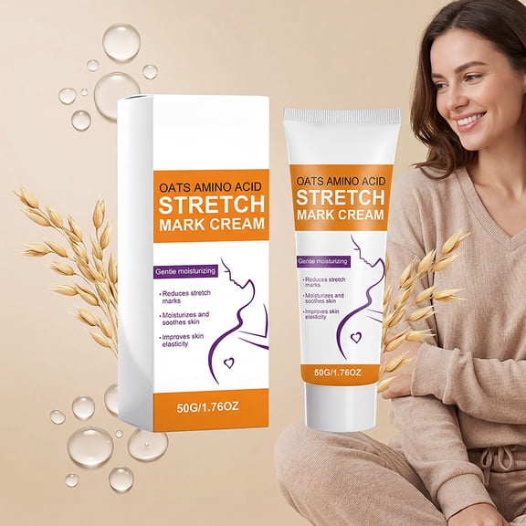 Lenkho Oats Amino Acid Stretch Mark Cream, Gentle Moisturizing Formula, Reduces Stretch Marks, Soothes & Moisturizes Skin, Improves Elasticity, 50g
