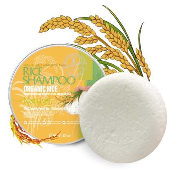 Lenkho Organic Rice Shampoo Bar, Natural Fresh Plant Formula, Nourishes Hair, Anti-Dandruff & Refreshing, Cruelty-Free & Eco-Friendly, 60g