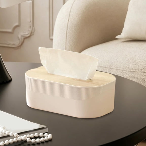 Lenkho Personalized Desktop/Living Room Large-Capacity Stylish Tissue Box Wooden-Lid Napkin And Tissue Storage Box