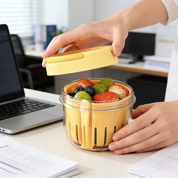 Lenkho Portable Fruit & Salad Cup with Leak‑Resistant Lid, Built‑In Strainer Colander Design, Multi‑Purpose Food Jar, Lightweight Travel Food Accessory for Fruit Salads, Fresh Snacks