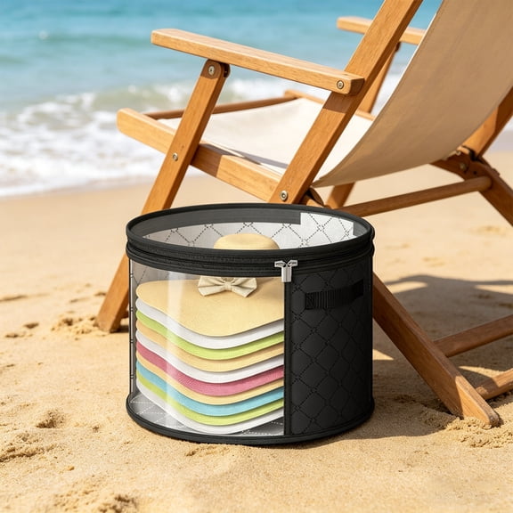 Lenkho Round Clear‑View Hat Storage Box with Zipper, Dust‑Proof Wide‑Brim Hat Organizer, Portable Large‑Capacity Hat Holder for Sun Hats, Fedoras and Baseball Caps