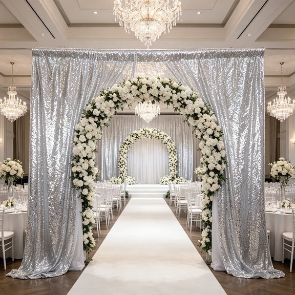 Lenkho Sequin Backdrop Curtain, Reusable Sequin Photo Curtains, Sparkle Photography Backdrop, Sparkling Wall Decor for Party, Birthday, Wedding, Graduation