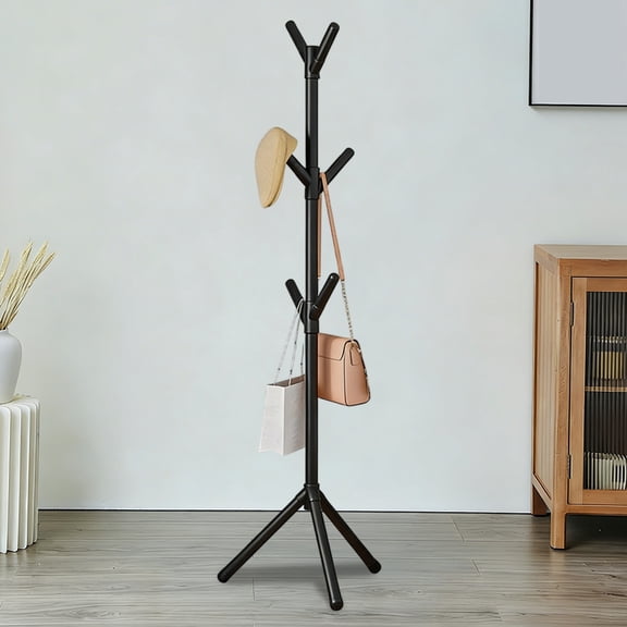 Lenkho Stable Tripod‑Base Plastic Coat Rack Freestanding, Multi‑Hook Tree‑Shaped Garment Hanger Stand, Space‑Saving Entryway Organizer for Coats, Hats, Bags & Scarves