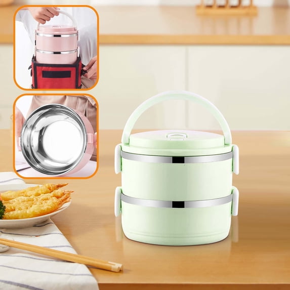 Lenkho Stackable 2-Tier Thermal Lunch Box, Stainless Steel Insulated Food Container with Carry Handle & Secure Clips, Leak-Proof & Easy to Clean, Great for Work, School, Travel