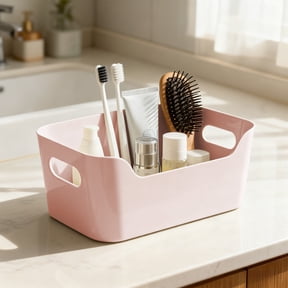 Lenkho Stackable Plastic Storage Baskets with Side Handles, Multipurpose Countertop Caddy, Household Storage Basket for Vanity Kitchen Bedroom, Kitchen Cabinet and Pantry Storage Organizer Bin