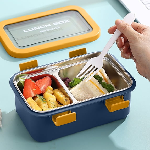 Lenkho Stainless Steel Bento Lunch Box with 2 Compartments, Leak-Proof Food Container, BPA-Free & Durable, Removable Tray and Secure Lids, Designed to Keep Food Fresh & Separate