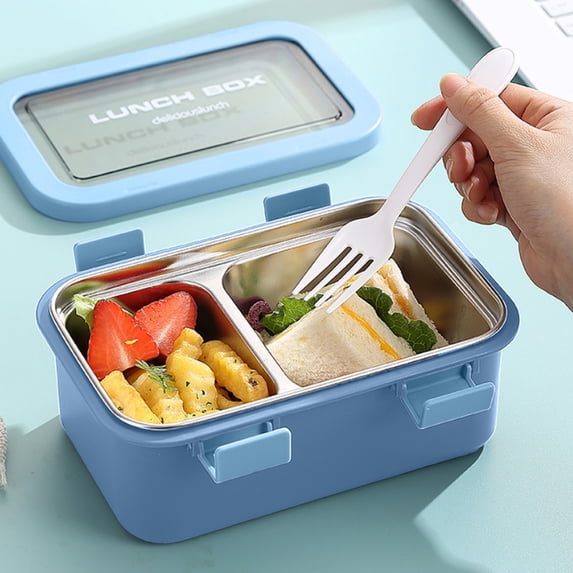 Lenkho Stainless Steel Bento Lunch Box with 2 Compartments, Leak-Proof Food Container, BPA-Free & Durable, Removable Tray and Secure Lids, Designed to Keep Food Fresh & Separate