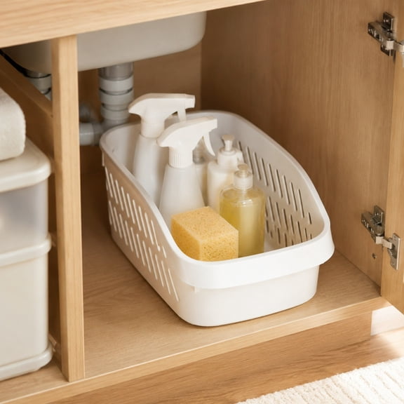 Lenkho Storage Bins With Handle 3 Sizes Stackable Organizer Bins White Storage Containers For Kitchen Pantry Bathroom Cabinet Drawer Wardrobe Organization