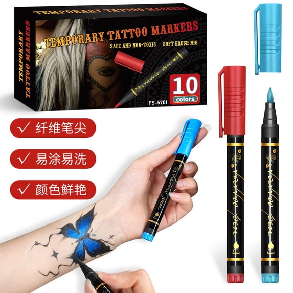 Lenkho Temporary Tatto Pen, Temporary Tattoes Markers for Skin, Washable Face Body Painting Kit, Adults Art Marker Pens for Party Festival Dress Up, Face&Body Skin Marker Pen