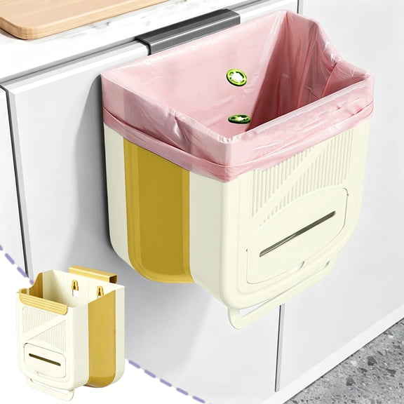 Lenkho Wall‑Mounted Hanging Trash Can for Kitchen, No Drill Foldable Plastic Garbage Bin with Handle, Under‑Cabinet Waste Container for Food Scraps and Household Waste