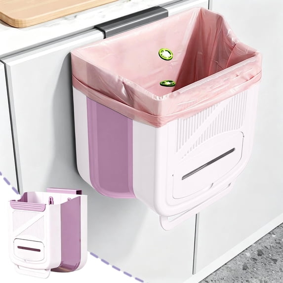 Lenkho Wall‑Mounted Hanging Trash Can for Kitchen, No Drill Foldable Plastic Garbage Bin with Handle, Under‑Cabinet Waste Container for Food Scraps and Household Waste