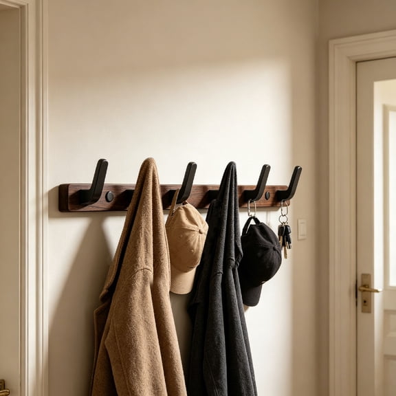 Lenkho Walnut Wood Wall Mounted Coat Hook Rack 6 Double Hooks Clothes Hanger For Entryway Bedroom Bathroom Available In Hooks Options
