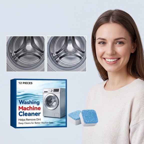 Lenkho Washing Machine Cleaner Descaler 12 Pack, Deep Cleaning Tablets for Front & Top Load Washers, Removes Odor, Mold, Mildew & Limescale, Eco-Friendly Washer Care Solution
