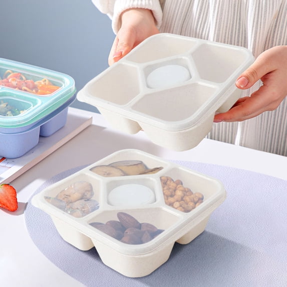 Lenkho Wheat Straw 5-Compartment Bento Lunch Box, Reusable Separated Food Storage Box with Sealed Lid, Stackable Lunch Boxes for Adults, Ideal for Office, Picnic and Daily Use