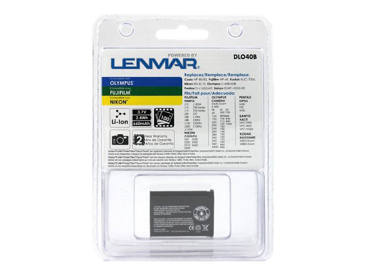 Lenmar NoMEM DLO40B - Camera battery - Li-Ion - 660 mAh - for Casio EXILIM-EX-H60, ZS160, ZS180, ZS190, ZS210, ZS240, ZS260; Fujifilm Instax Mini 90 - image 1 of 2
