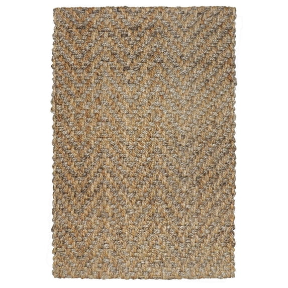 Lenn 5 x 8 Handspun Area Rug Herringbone Woven Pattern Brown Gray Jute- Saltoro Sherpi