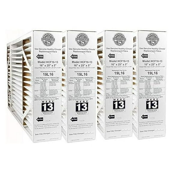 Lennox 19L16-16" x 25" x 5" Healthy Climate HCF16-13 Air filter, MERV 13 (4-Pack of Filters)