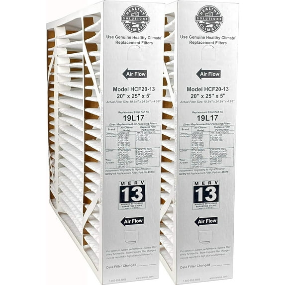 Lennox 19L17-20" x 25" x 5" Healthy Climate HCF20-13 Air Filter, MERV 13 (2-Pack)