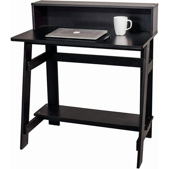 Lennox Hutch Computer Desk, Small Desk for Home Office, Compact Writing Desk, Black
