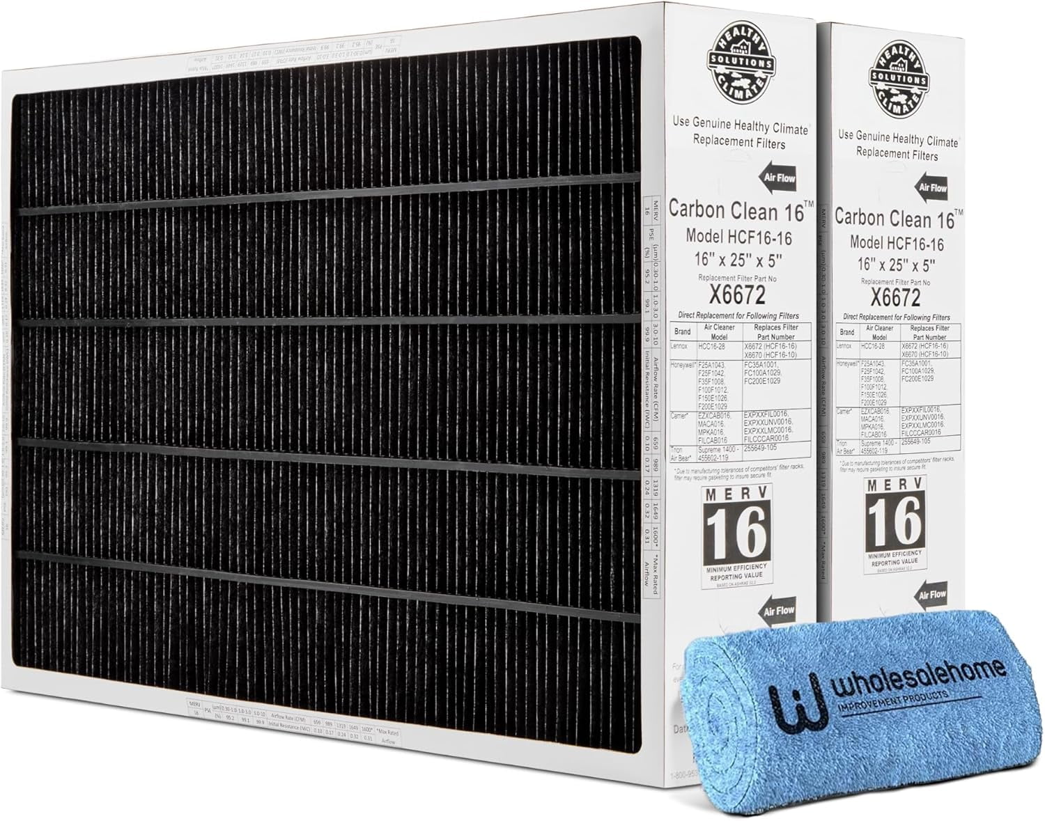 Lennox x6672 16x25x5 furnace filter merv 16 carbon clean home air