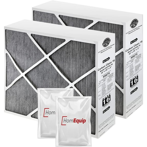 Lennox X6675 Furnace Filters, Carbon Clean Healthy Climate 20x25x5 Air Filter Replacement Merv 16 Filter Media with Homequip Disposal Bag (2 Pack)