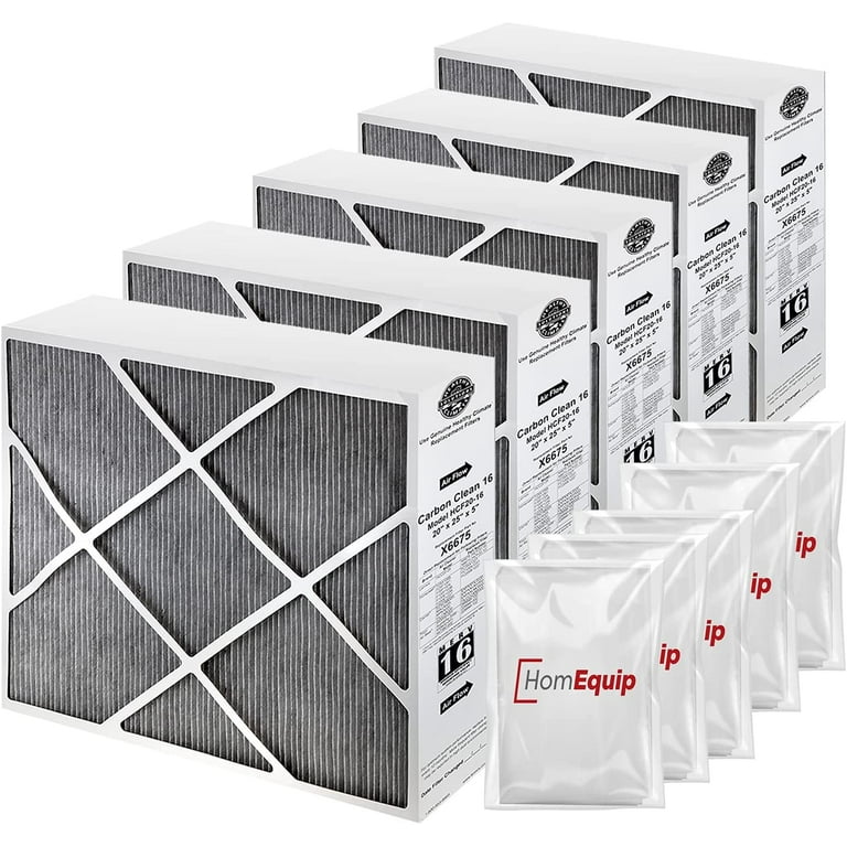 Lennox X6675 Furnace Filters Carbon Clean Healthy Climate 20x25x5 Air Filter Replacement Merv 16 Filter Media with Homequip Disposal Bag 5 Pack