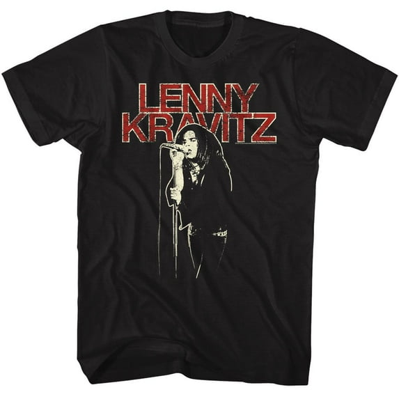 Lenny Kravitz Singing Men's T Shirt (Black, AdultL)
