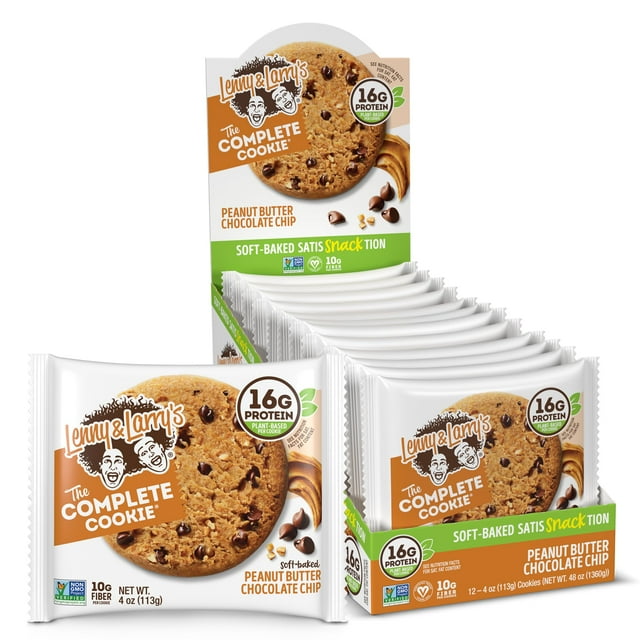 Lenny & Larry's AJH3&nbsp;The Complete Cookie, Peanut Butter Chocolate Chip, Soft Baked, 16g Plant Protein, Vegan, Non-GMO, 4 Ounce Cookie (Pack of 12)