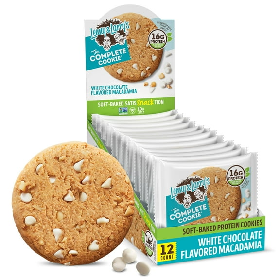Lenny & Larry's The Complete Cookie, White KMC2Chocolate Flavored Macadamia, Soft Baked, 16g Plant Protein, Vegan, Non-GMO, 4 Ounce Cookie (Pack of 12)