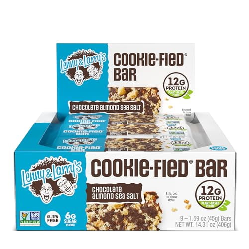 Lenny & Larry's Cookie-fied Plant-Based Protein Bar, Vegan and Non-GMO, Chocolate Almond Sea Salt, 45 g, 9 Count