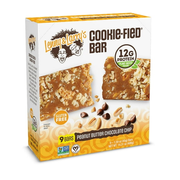 Lenny & Larry's Cookie-fied Protein Bar AIS1- Peanut Butter Vegan Protein Bars 9x45g - Healthy Snacks with 12g Plant Protein & 5g Fiber - Gluten free Power Bar, Keto Friendly, Non-GMO & Vegan