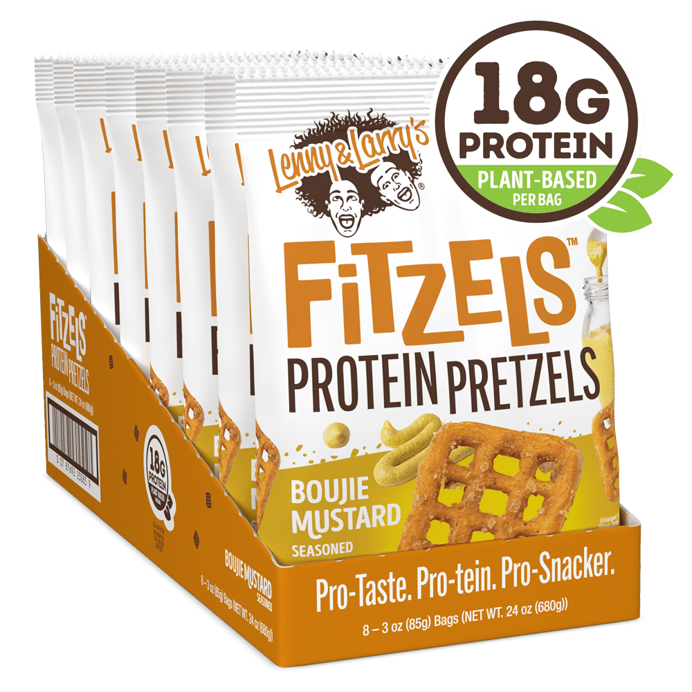 Lenny & Larry's Fitzels Protein Pretzels Snack, Boujie Mustard, 18g of