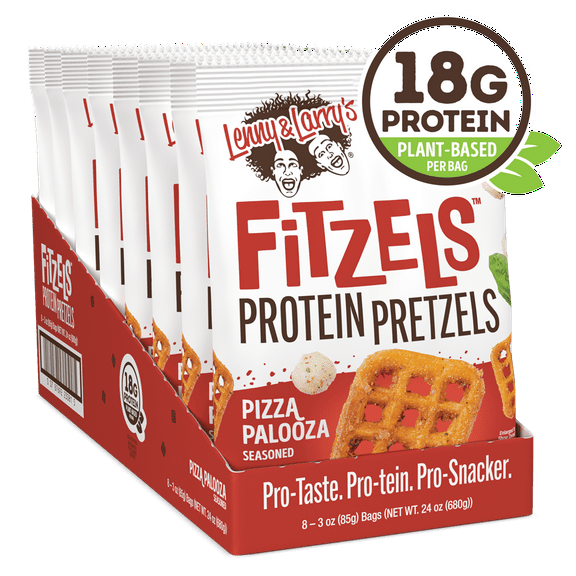 Lenny & Larry's Fitzels Protein Pretzels Snack, Pizza Palooza, 18g of Protein, 8 Pack