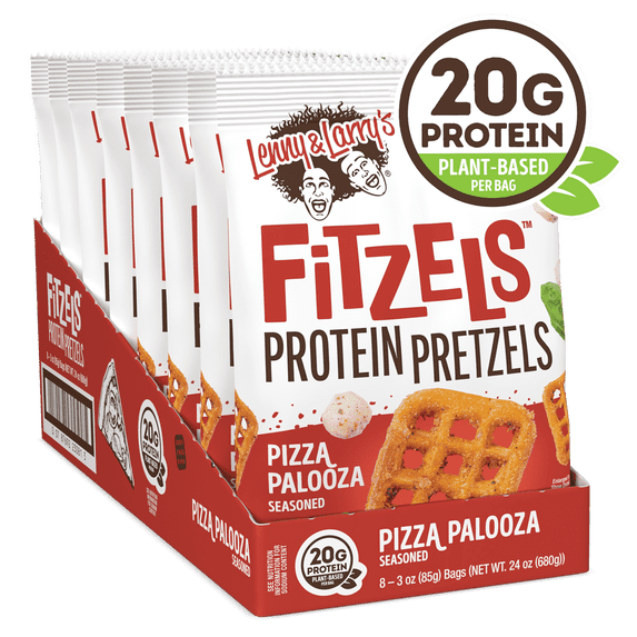 Lenny & Larry's Fitzels Protein Pretzels Snack, Pizza Palooza, 20g of Protein, 8 Pack