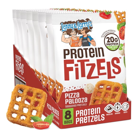 Lenny & Larry's Fitzels Protein Pretzels Snack, Pizza Palooza, 20g of Protein, 8 Pack