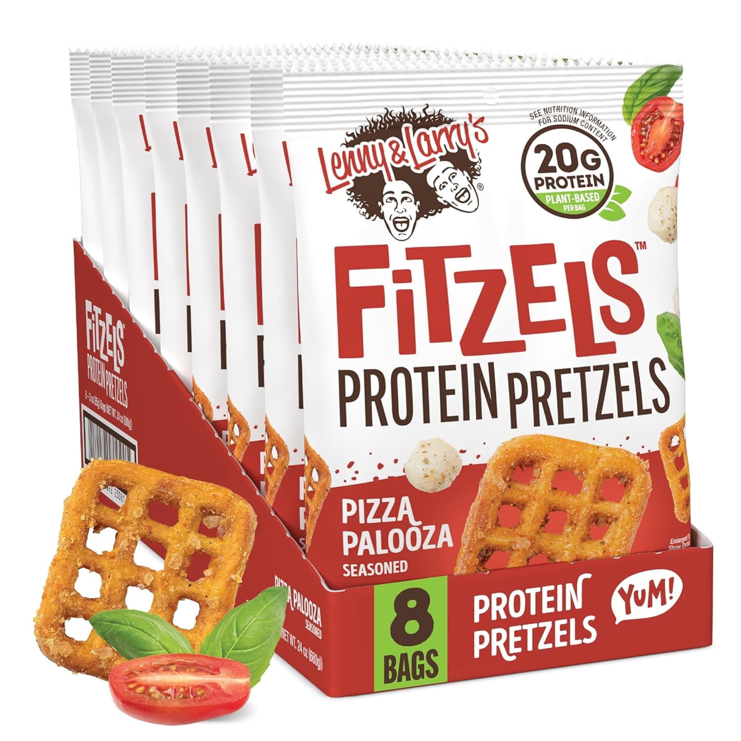 Lenny & Larry's Pizza Palooza FITZELS- TVS1&nbsp;Savory Pretzel Snacks Incredibly Tasty High Protein, Salty, Vegan 20 g's of Plant Based Protein 8 (eight) Bags, 3 oz Each
