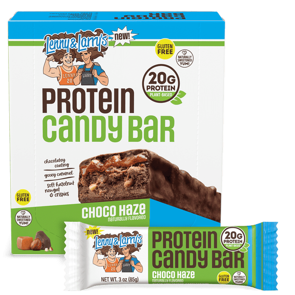 Lenny & Larry's High Protein Candy Bar Choco Haze, 20g of Plant-Based Protein, Good Source of Fiber, 85g-12ct