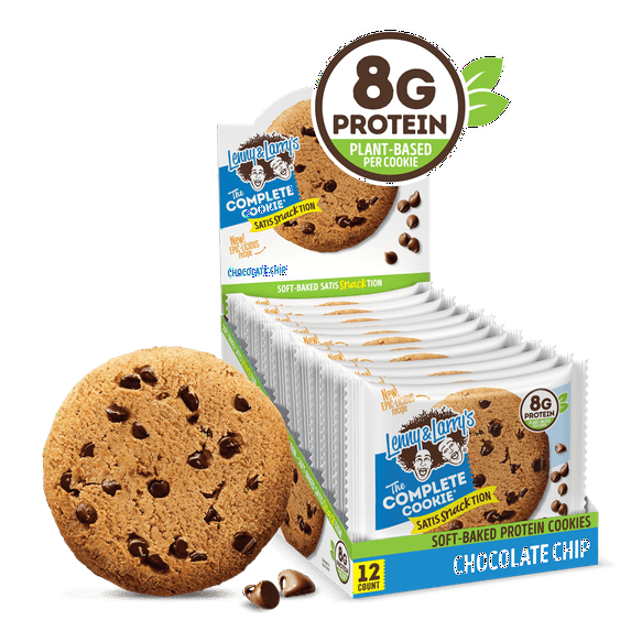 Lenny & Larry's The Complete Cookie, Chocolate Chip, 8g Plant Protein, Certified Vegan, Non-GMO, 2 Ounce Cookie, 12 Count