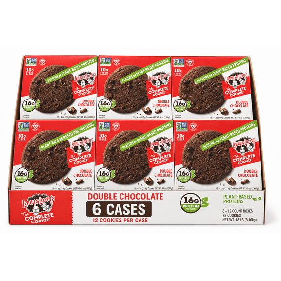 Lenny & Larrys The Complete Cookie Double Chocolate Brownie, Plant-Based Protein Cookie, 4 oz Packs, 12 Count (Case of 6)