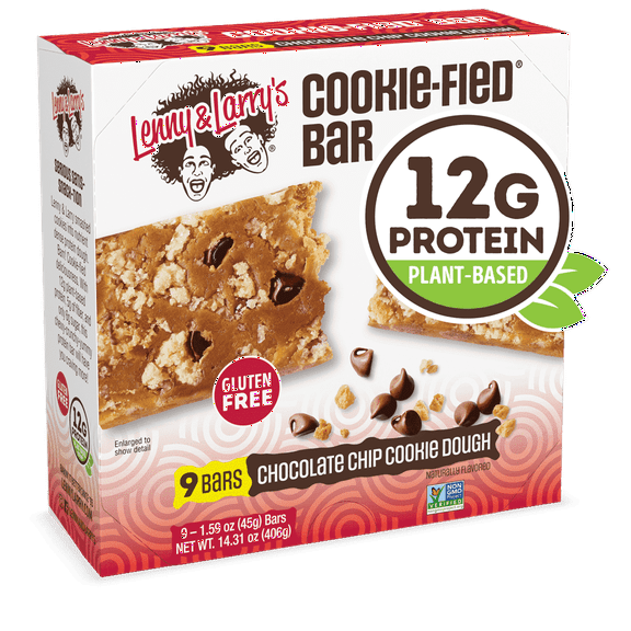 Lenny & Larry's The Complete Cookie-Fied Bar, Plant-Based Protein, Chocolate Chip Cookie Dough, 9 ct