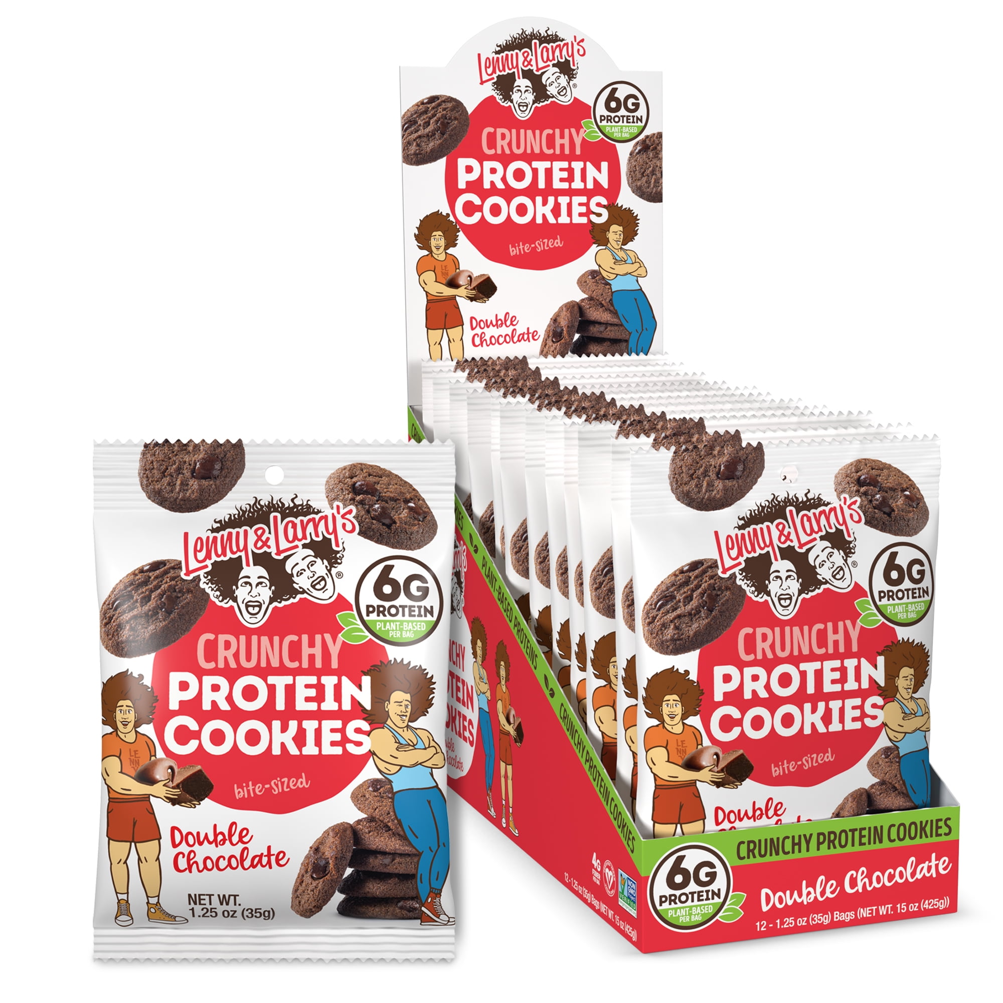 Lenny & Larry's The Complete Crunchy Cookie, Double Chocolate Chip, 6g Plant Protein, Vegan, Non-GMO, 1.25 Ounce Pouch (Pack of 12)