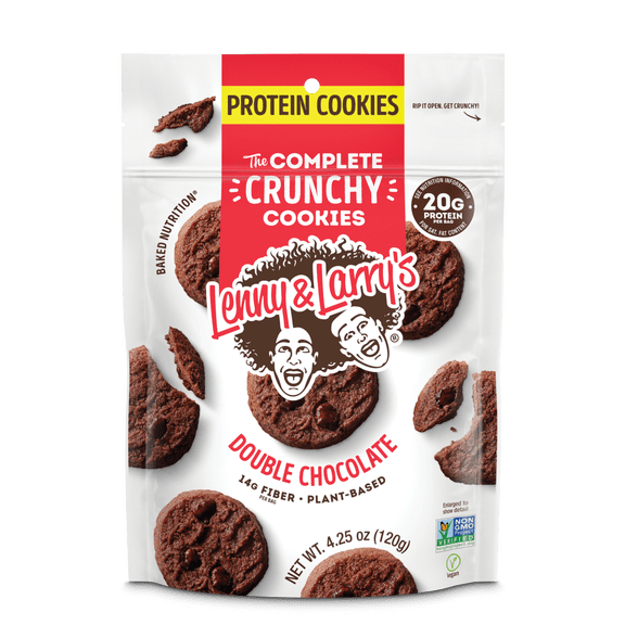 Lenny & Larry's The Complete Crunchy Cookies, Double Chocolate, 4.25oz, Plant-Based Protein Cookies, Vegan, and Non-GMO Project Verified