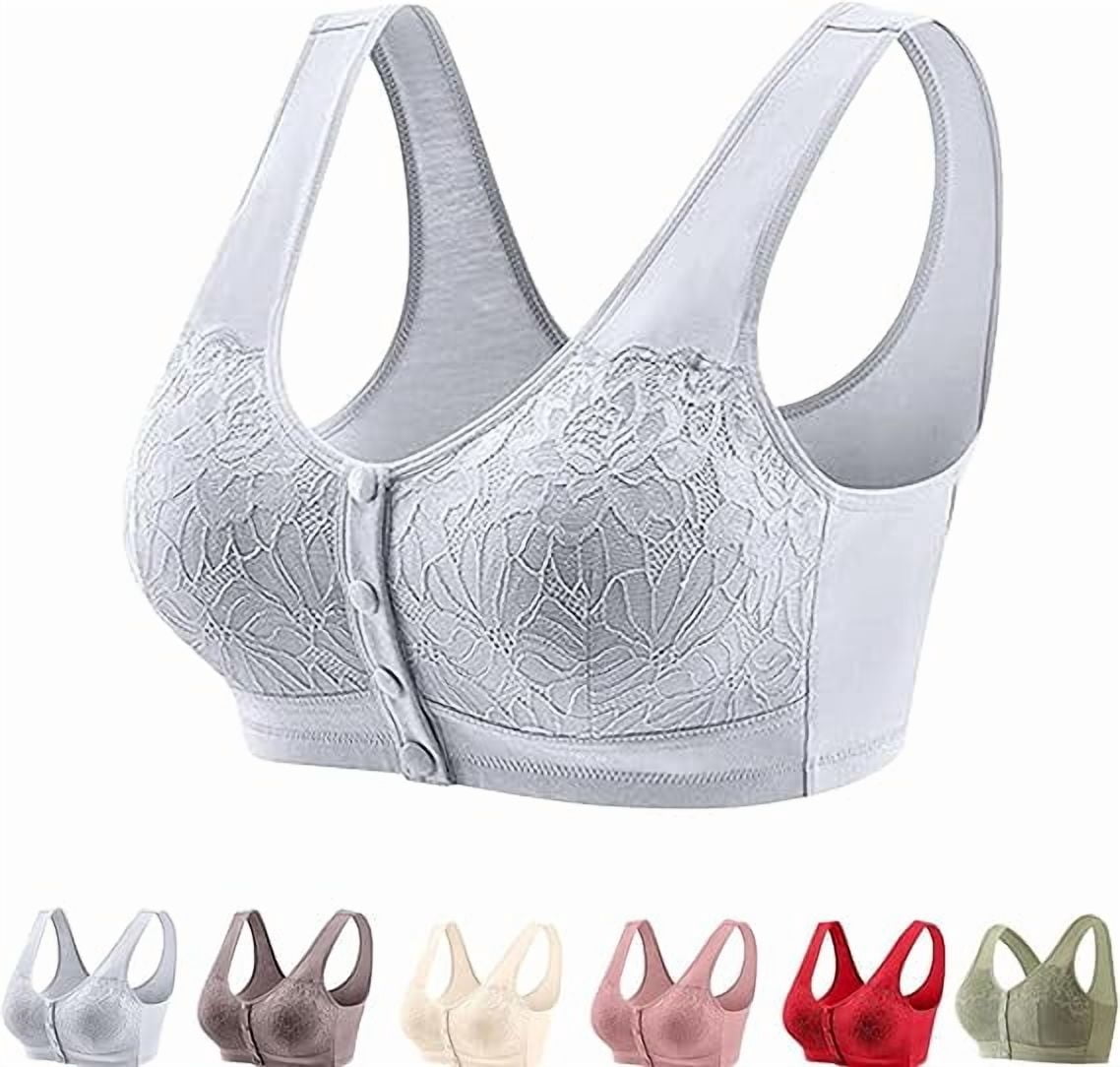 Lenocharm Bra, Posy Bra - Comfortable Front Button Wireless ShapingBra, Full Coverage Breathable CottonBra（Gray,Large）