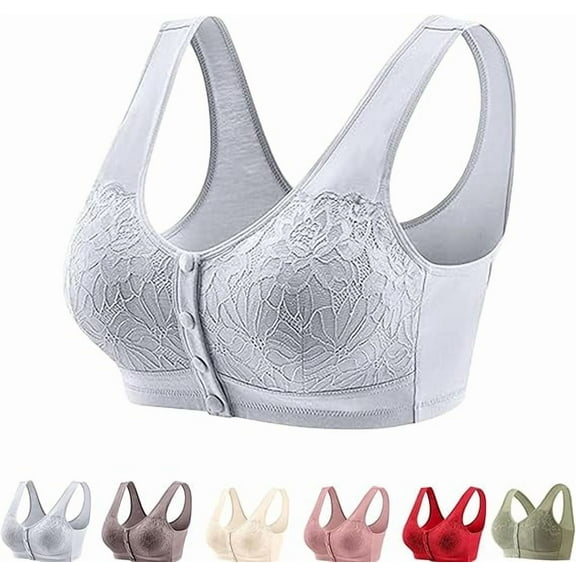 Lenocharm Bra, Posy Bra - Comfortable Front Button Wireless ShapingBra, Full Coverage Breathable CottonBra(Gray,Large)