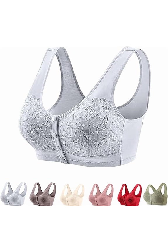 Lenocharm Bra, Posy Bra - Comfortable Front Button Wireless ShapingBra, Full Coverage Breathable CottonBra(Gray,X-Large)
