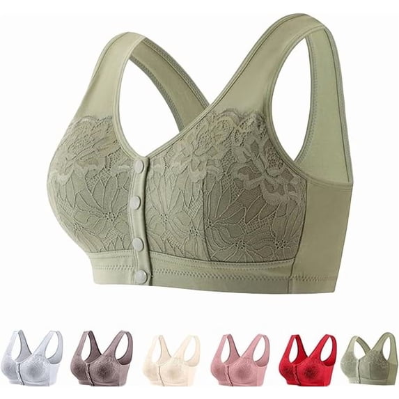 Lenocharm Bra, Posy Bra - Comfortable Front Button Wireless ShapingBra, Full Coverage Breathable CottonBra(Green,XX-Large)