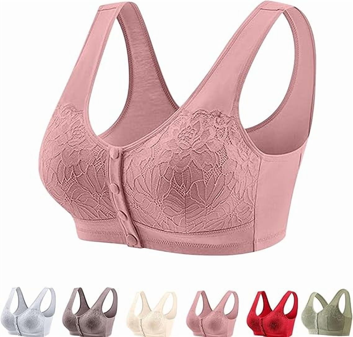 Lenocharm Bra, Posy Bra - Comfortable Front Button Wireless ShapingBra, Full Coverage Breathable CottonBra（Pink,4X-Large)