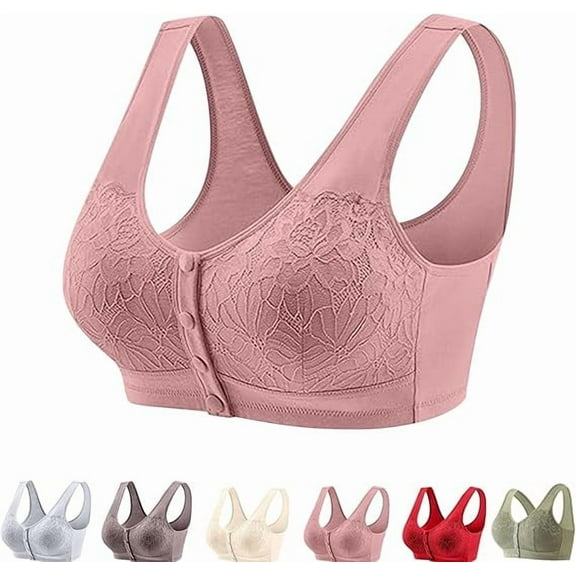Lenocharm Bra, Posy Bra - Comfortable Front Button Wireless ShapingBra, Full Coverage Breathable CottonBra（Pink,4X-Large)