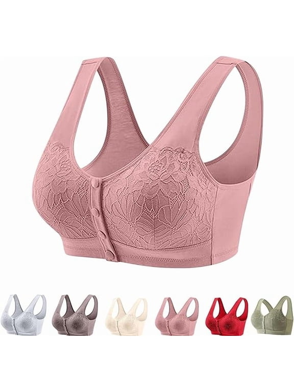 Lenocharm Bra, Posy Bra - Comfortable Front Button Wireless ShapingBra, Full Coverage Breathable CottonBra(Pink,4X-Large)