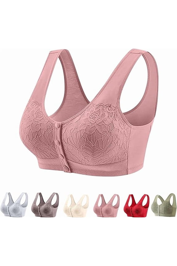Lenocharm Bra, Posy Bra - Comfortable Front Button Wireless ShapingBra, Full Coverage Breathable CottonBra(Pink,Medium)